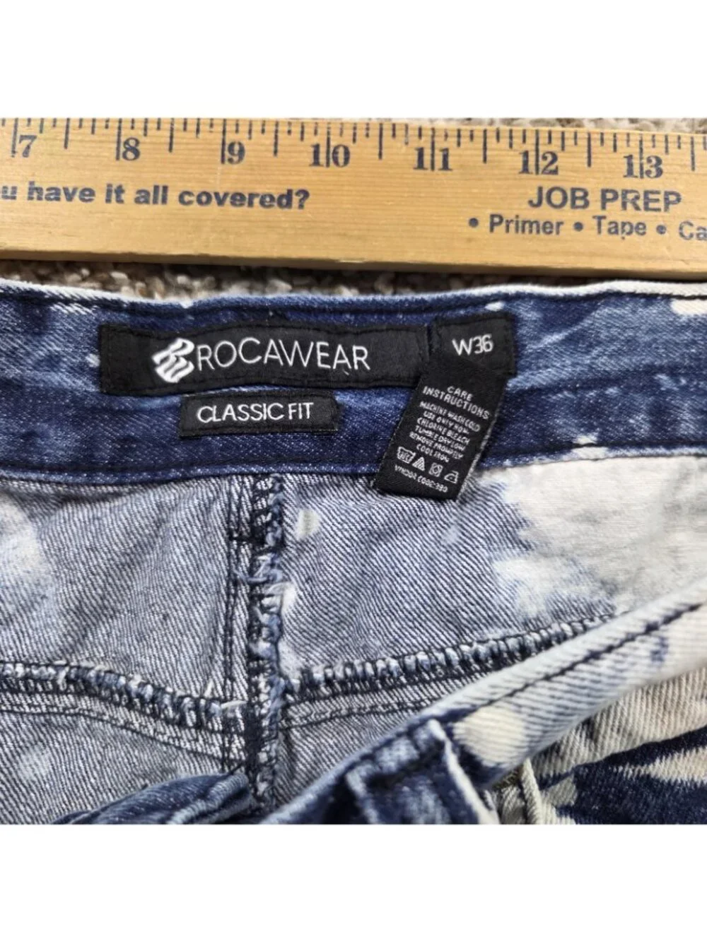 Rocawear Denim Shorts Mens 36 Acid Wash Pockets Distressed Dark Wash